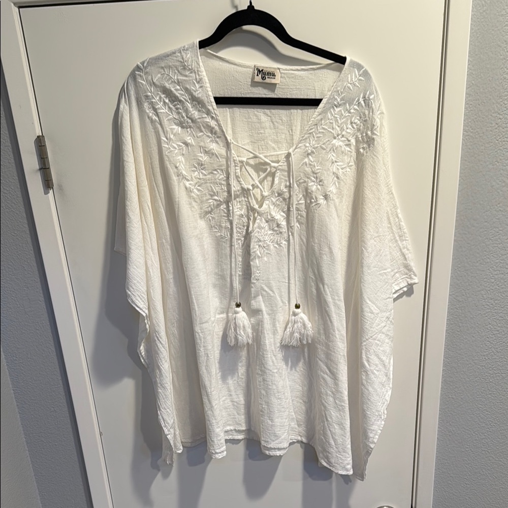 Show Me You Mumu- Lace Up Tunic- White- Medium